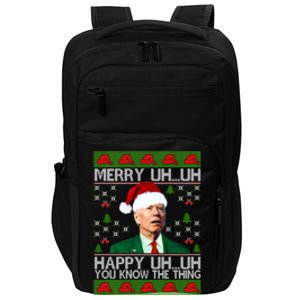 Funny Santa Joe Biden Merry Uh Uh Christmas Sweater Ugly Gift Impact Tech Backpack