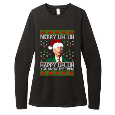 Funny Santa Joe Biden Merry Uh Uh Christmas Sweater Ugly Gift Womens CVC Long Sleeve Shirt