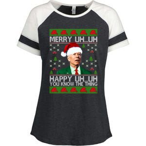 Funny Santa Joe Biden Merry Uh Uh Christmas Sweater Ugly Gift Enza Ladies Jersey Colorblock Tee