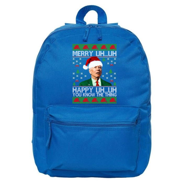 Funny Santa Joe Biden Merry Uh Uh Christmas Sweater Ugly Gift 16 in Basic Backpack