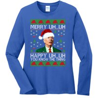 Funny Santa Joe Biden Merry Uh Uh Christmas Sweater Ugly Gift Ladies Long Sleeve Shirt