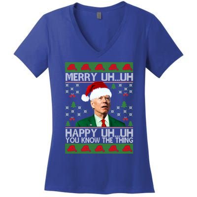 Funny Santa Joe Biden Merry Uh Uh Christmas Sweater Ugly Gift Women's V-Neck T-Shirt