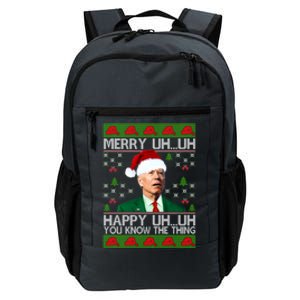 Funny Santa Joe Biden Merry Uh Uh Christmas Sweater Ugly Gift Daily Commute Backpack