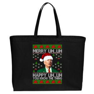 Funny Santa Joe Biden Merry Uh Uh Christmas Sweater Ugly Gift Cotton Canvas Jumbo Tote