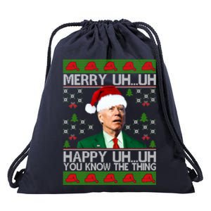 Funny Santa Joe Biden Merry Uh Uh Christmas Sweater Ugly Gift Drawstring Bag