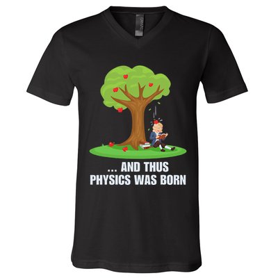 Funny Science Joke Apple Falling On Isaac Newton Physics Fun V-Neck T-Shirt