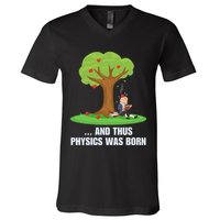 Funny Science Joke Apple Falling On Isaac Newton Physics Fun V-Neck T-Shirt