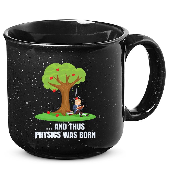 Funny Science Joke Apple Falling On Isaac Newton Physics Fun 15oz Campfire Ceramic Mug