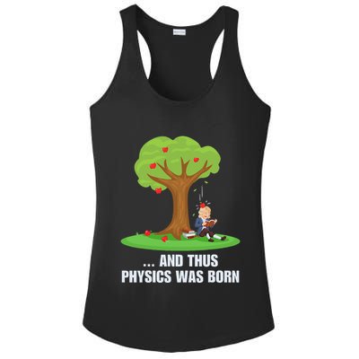 Funny Science Joke Apple Falling On Isaac Newton Physics Fun Ladies PosiCharge Competitor Racerback Tank