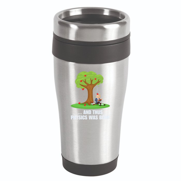 Funny Science Joke Apple Falling On Isaac Newton Physics Fun 16oz Travel Tumbler
