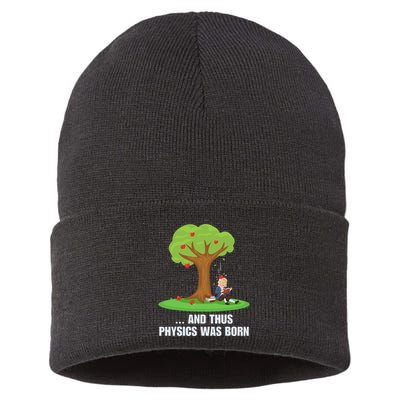 Funny Science Joke Apple Falling On Isaac Newton Physics Fun Sustainable Knit Beanie