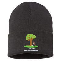 Funny Science Joke Apple Falling On Isaac Newton Physics Fun Sustainable Knit Beanie
