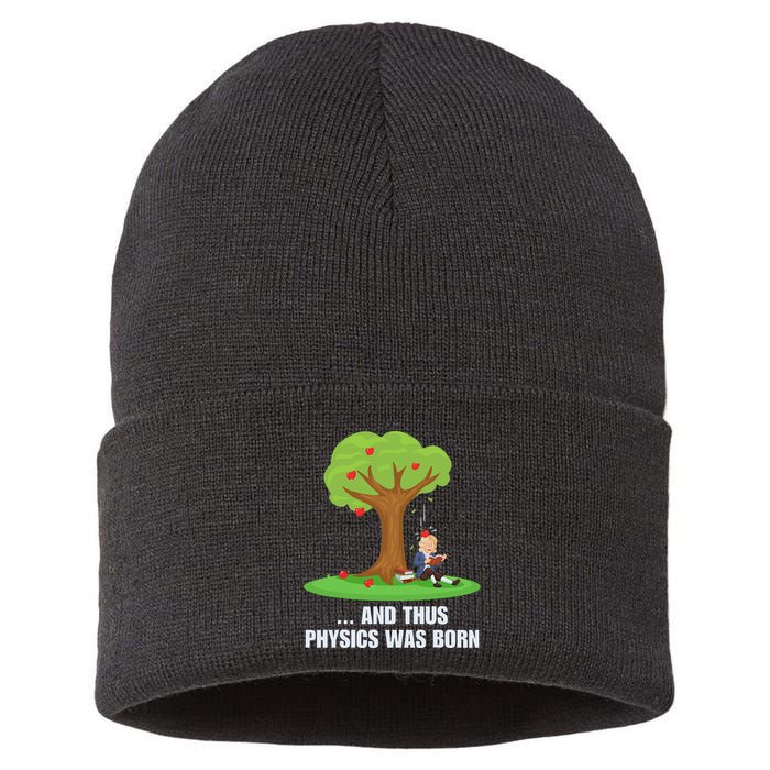Funny Science Joke Apple Falling On Isaac Newton Physics Fun Sustainable Knit Beanie