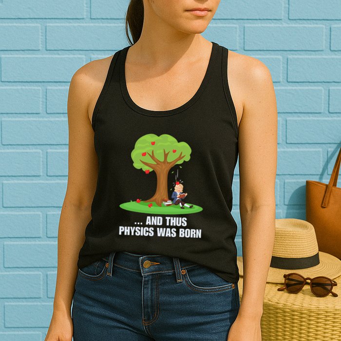 Funny Science Joke Apple Falling On Isaac Newton Physics Fun Womens Tank Top
