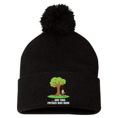 Funny Science Joke Apple Falling On Isaac Newton Physics Fun Pom Pom 12in Knit Beanie