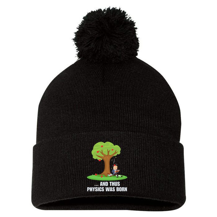 Funny Science Joke Apple Falling On Isaac Newton Physics Fun Pom Pom 12in Knit Beanie