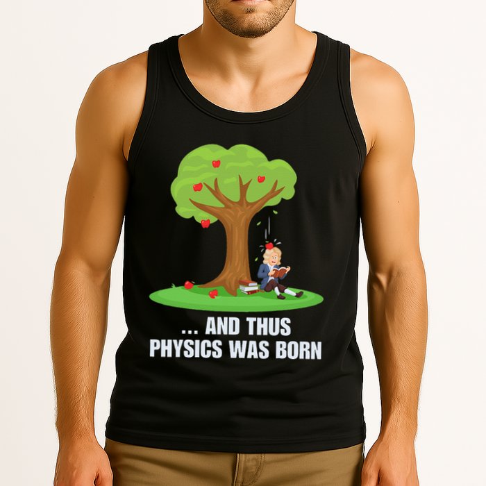Funny Science Joke Apple Falling On Isaac Newton Physics Fun Tank Top