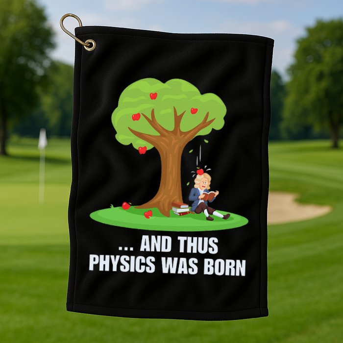 Funny Science Joke Apple Falling On Isaac Newton Physics Fun Golf Towel