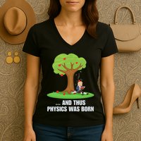 Funny Science Joke Apple Falling On Isaac Newton Physics Fun Women's V-Neck T-Shirt