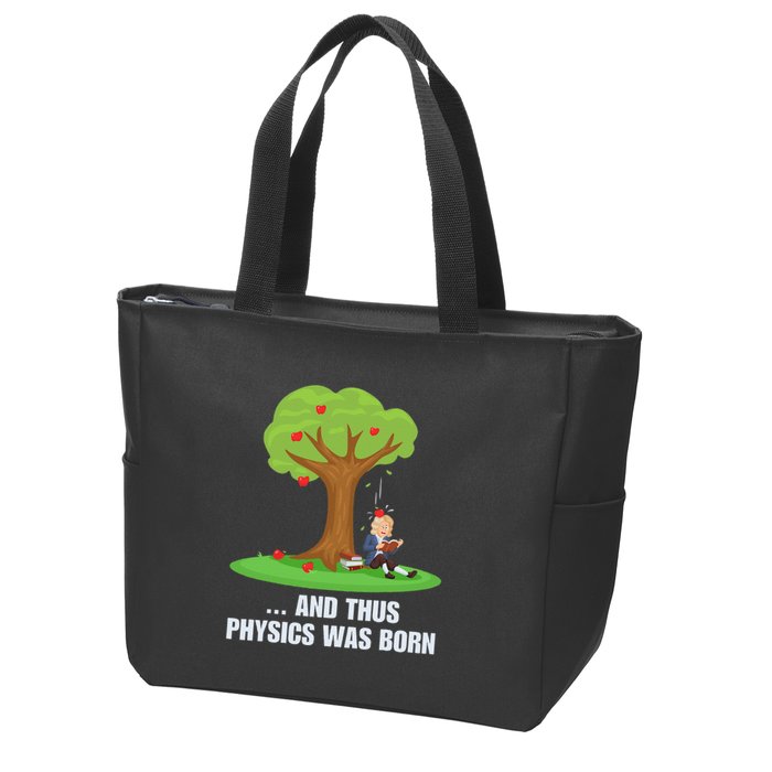 Funny Science Joke Apple Falling On Isaac Newton Physics Fun Zip Tote Bag