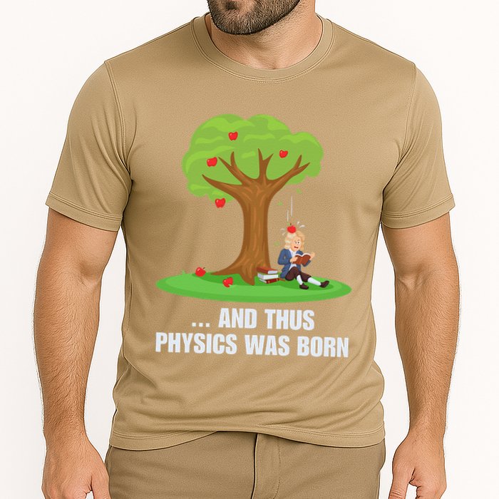 Funny Science Joke Apple Falling On Isaac Newton Physics Fun Performance Shirt