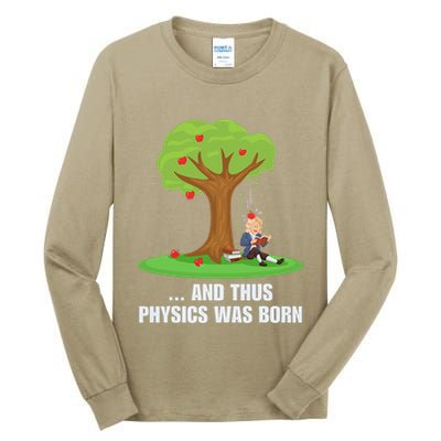 Funny Science Joke Apple Falling On Isaac Newton Physics Fun Tall Long Sleeve T-Shirt