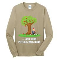 Funny Science Joke Apple Falling On Isaac Newton Physics Fun Tall Long Sleeve T-Shirt