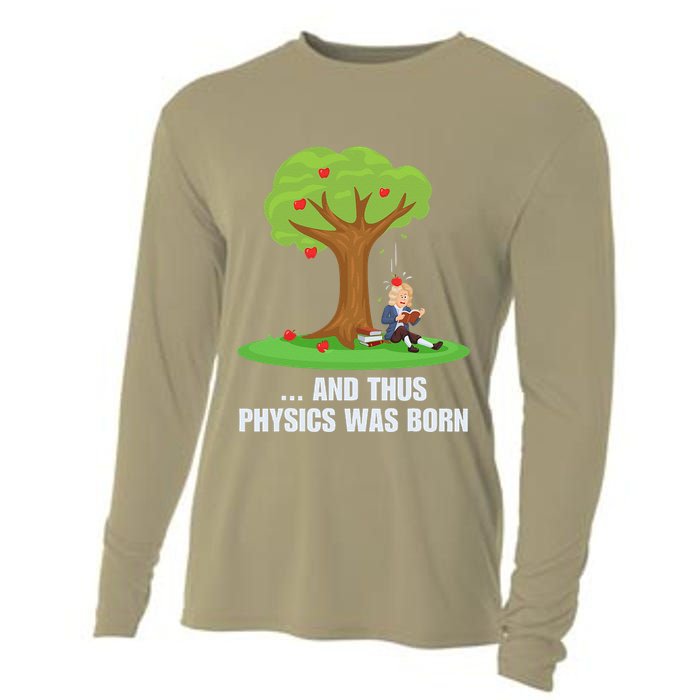 Funny Science Joke Apple Falling On Isaac Newton Physics Fun Cooling Performance Long Sleeve Crew