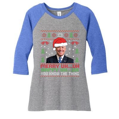 Funny Santa Joe Biden Merry Uh Uh Christmas Ugly Women's Tri-Blend 3/4-Sleeve Raglan Shirt