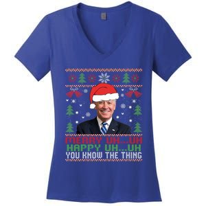 Funny Santa Joe Biden Merry Uh Uh Christmas Ugly Women's V-Neck T-Shirt