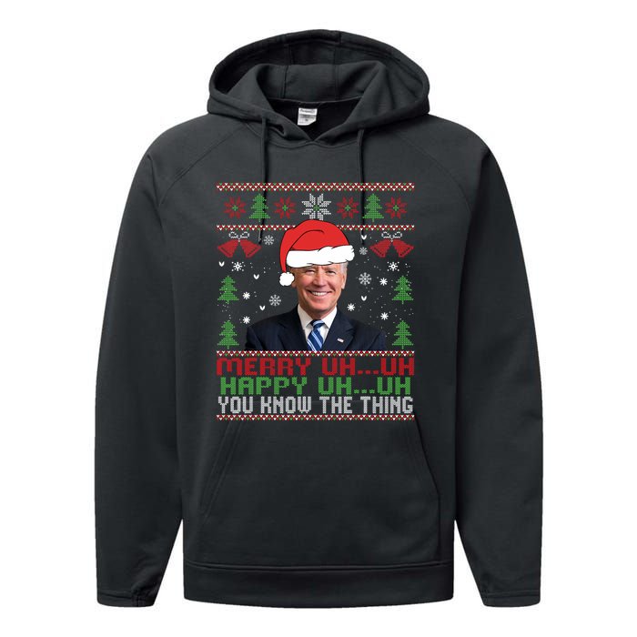 Funny Santa Joe Biden Merry Uh Uh Christmas Ugly Performance Fleece Hoodie