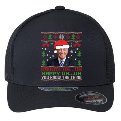 Funny Santa Joe Biden Merry Uh Uh Christmas Ugly Flexfit Unipanel Trucker Cap