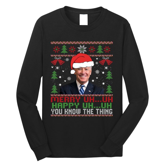 Funny Santa Joe Biden Merry Uh Uh Christmas Ugly Long Sleeve Shirt