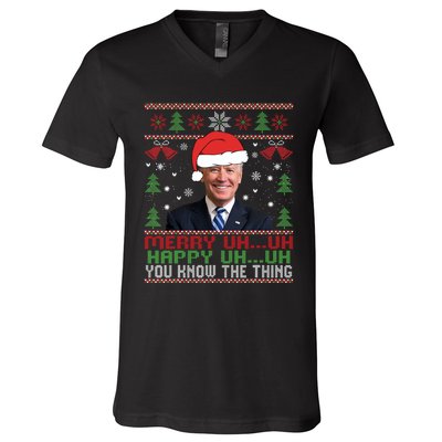 Funny Santa Joe Biden Merry Uh Uh Christmas Ugly V-Neck T-Shirt