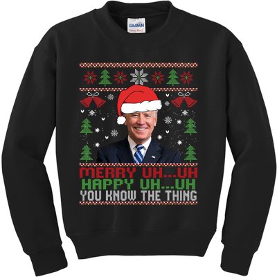 Funny Santa Joe Biden Merry Uh Uh Christmas Ugly Kids Sweatshirt