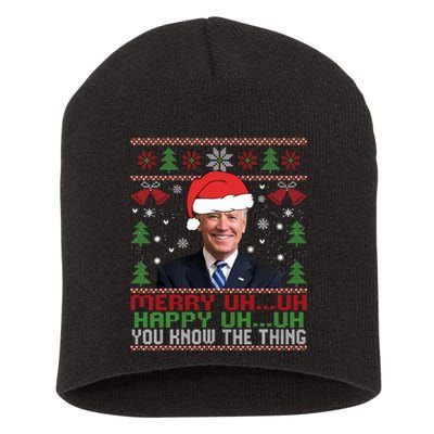 Funny Santa Joe Biden Merry Uh Uh Christmas Ugly Short Acrylic Beanie