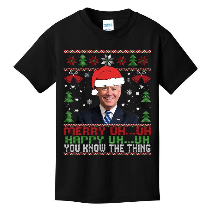 Funny Santa Joe Biden Merry Uh Uh Christmas Ugly Kids T-Shirt