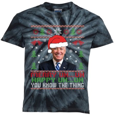 Funny Santa Joe Biden Merry Uh Uh Christmas Ugly Kids Tie-Dye T-Shirt