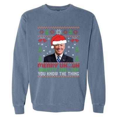 Funny Santa Joe Biden Merry Uh Uh Christmas Ugly Garment-Dyed Sweatshirt