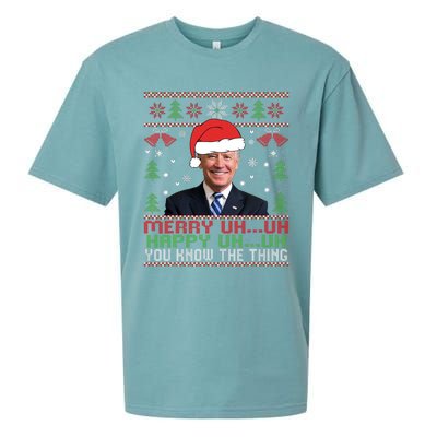 Funny Santa Joe Biden Merry Uh Uh Christmas Ugly Sueded Cloud Jersey T-Shirt