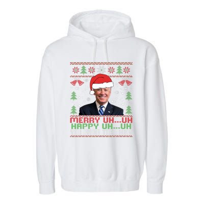 Funny Santa Joe Biden Merry Uh Uh Christmas Ugly Garment-Dyed Fleece Hoodie