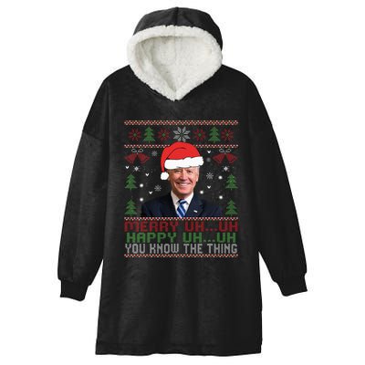 Funny Santa Joe Biden Merry Uh Uh Christmas Ugly Hooded Wearable Blanket