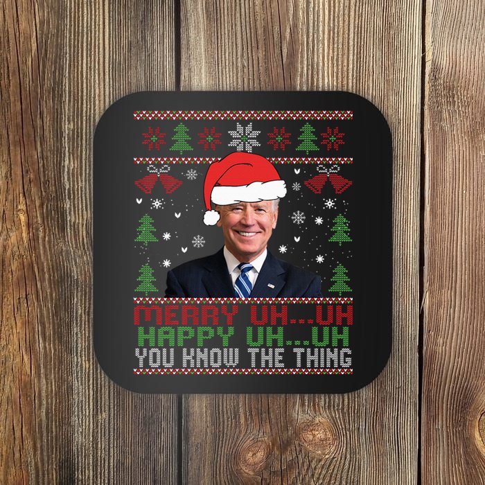 Funny Santa Joe Biden Merry Uh Uh Christmas Ugly Coaster