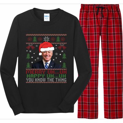 Funny Santa Joe Biden Merry Uh Uh Christmas Ugly Long Sleeve Pajama Set