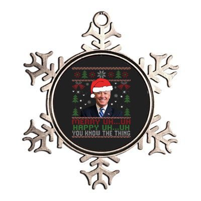 Funny Santa Joe Biden Merry Uh Uh Christmas Ugly Metallic Star Ornament