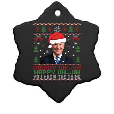 Funny Santa Joe Biden Merry Uh Uh Christmas Ugly Ceramic Star Ornament