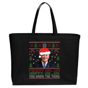 Funny Santa Joe Biden Merry Uh Uh Christmas Ugly Cotton Canvas Jumbo Tote