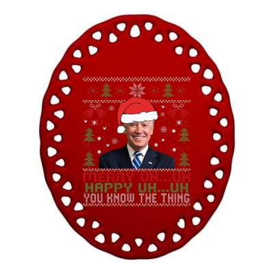 Funny Santa Joe Biden Merry Uh Uh Christmas Ugly Ceramic Oval Ornament