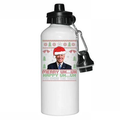 Funny Santa Joe Biden Merry Uh Uh Christmas Ugly Aluminum Water Bottle