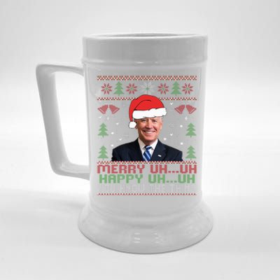 Funny Santa Joe Biden Merry Uh Uh Christmas Ugly Beer Stein